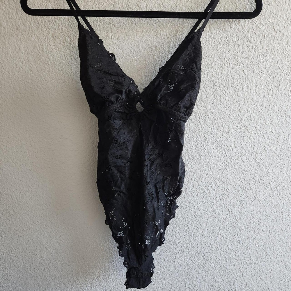 Aerie Black Sheer Bodysuit, Size L